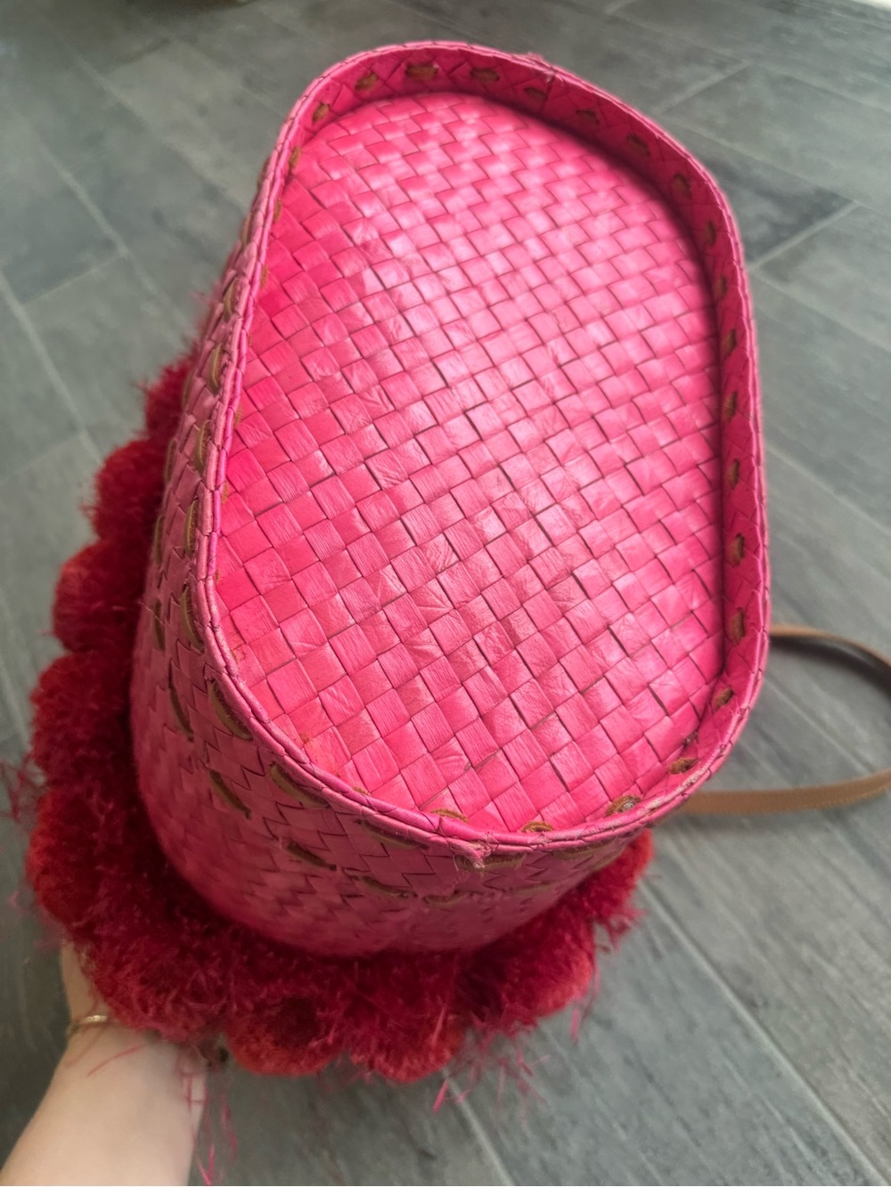Tory Burch Handwoven Nora Bucket Tote in Red and Pink - Picture 16 of 16